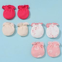 Ben Benny Interlock Knit Mittens with Polka Dots Floral Prints Pack of 4 - Red Pink & White-picture-13