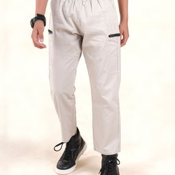 Kiddopanti Cotton Elastane Full Length Solid Cargo Pant - Beige-image-27