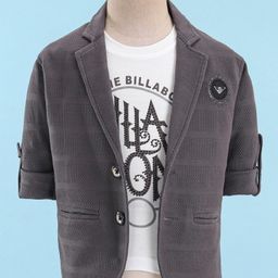 Dapper Dudes Full Sleeves Self Design Blazer With Text Printed Tee - Dark Grey-image-21