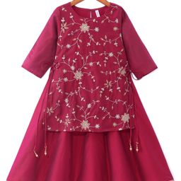 Babyhug Woven Full Sleeves Floral Embroidered Ethnic Dress - Fuschia-image-17