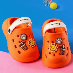 Cute Walk by Babyhug Clogs With Backstrap Closure Coffee Sun & Paw Appliques - Orange-image-89