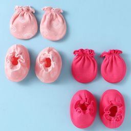 Ben Benny 100% Cotton Knit Solid & Rainbow Printed Mittens & Booties Pack of 2 - Dark & Light Pink-image-91