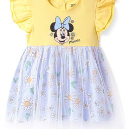 Babyhug Disney Single Jersey Knit Frill Sleeves Mesh Frock with Minnie Mouse & Floral Print - Yellow & Light Blue-image-81