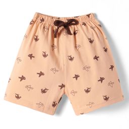 Pink Rabbit Single Jersey Shorts with Airplane Print - Beige-image-100