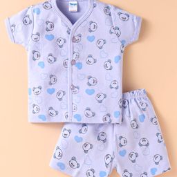 Tango Interlock Knit Half Sleeves Shorts Night Suit With Teddy Bear & Heart Print - Light Blue-image-99