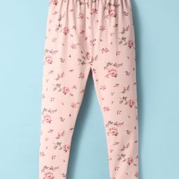 Smarty Girls Sinker Knit Full Length Leggings with Floral Print - Pink-image-28