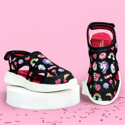 KazarMax Unicorn & Rainbow Designed Velcro Closure Sandals - Black-image-74