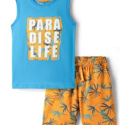 Pine Kids Single Jersey Knit Sleeveless Shorts Night Suit With Tree Print - Light Blue-image-84
