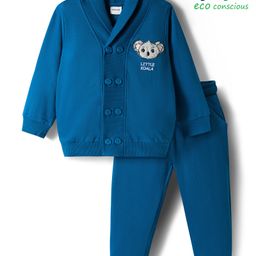 Babyoye 100% Cotton Knit Full Sleeves Front Open Winter Wear Suit Set with Koala Patch - Blue-picture-14