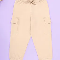 Kiddopanti Fleece Knit Solid Cargo Track Pants - Beige-picture-48