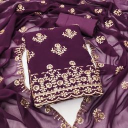 HERE&NOW Floral Embroidered Sequinned Organza Unstitched Dress Material-image-44
