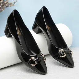 Flat n Heels Block Pumps with Buckles image 1