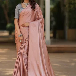 Moda Rapido Women Peach Solid Satin Saree-picture-30