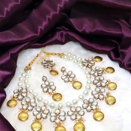 JN HANDICRAFT Copper-Plated Kundan Studded & Beaded Jewellery Set-44