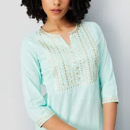 max Floral Embroidered Thread Work Cotton Straight Kurta-image-27