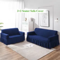 HOKIPO Navy Blue Solid 5 Seater Fully Covered Stretchable Sofa Cover-27