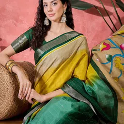 Sangria Checked Ombre Zari Saree With Unstitched Blouse-picture-16