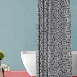 ArtzFolio Black & Grey Floral Printed Waterproof Shower Curtain-4