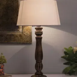 Homesake Brown Classic Victorian Wood Table Lamp with White Drum Shade (Bulb Included) - Set of 1-8