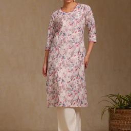 Soch Cream Linen Regular Fit Printed Kurtas-image-96