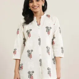 Libas Off White Regular Fit Floral Print Kurtis-image-91