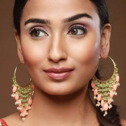 Aatmana Peach & Green Classic Hoop Earrings for Women image 2