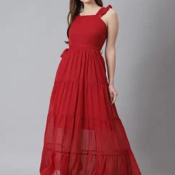 Cation Maroon Fit & Flare Dress-image-7
