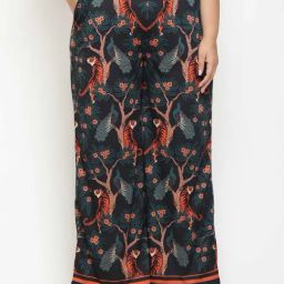 Amydus Jet Black Printed Flared Fit High Rise Pants-image-37