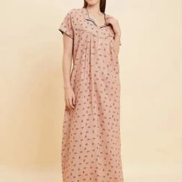 Sweet Dreams Peach Cotton Printed Night Gown-image-79