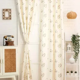 Ariana Floral Beige Polyester 9 ft Long Door Curtain-image-87