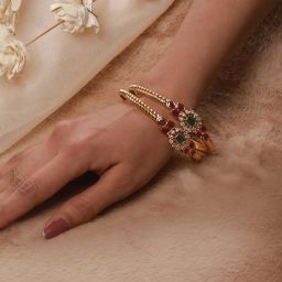 Aatmana 24KT Gold-Plated CZ & Green & Pink Stone Studded Bangles for Women (Set of 2) - 2.6 image 2