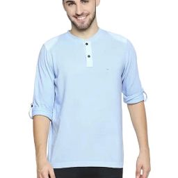 Basics Placed Blue Cotton Muscle Fit Henley T-Shirt-image-19