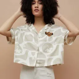 Ginger By Lifestyle Beige Regular Fit Printed Shirt-picture-3