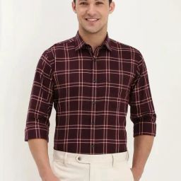 Allen Solly Maroon Cotton Slim Fit Checks Shirt-image-51
