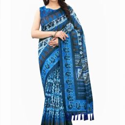 Silk Land Blue Printed Saree With Unstitched Blouse-picture-25