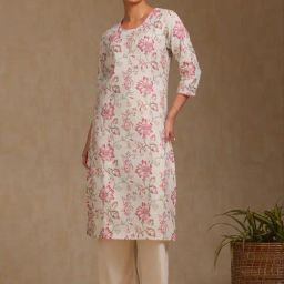 Soch Cream Linen Regular Fit Floral Print Kurtas-image-65