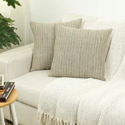 House This Pinstripe Beige Cotton Cushion Covers - Set of 2-image-84