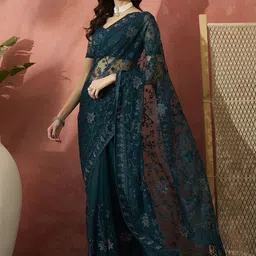 Sangria Embroidered Net Saree image 4