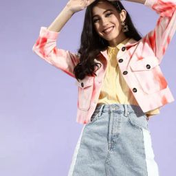 KASSUALLY Orange Tie- Dye Crop Tailored Jacket-image-28