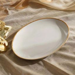 Pure Home and Living White Porcelain Rice Platter With Gold Line-image-71