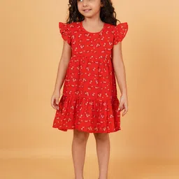 Creative Kids Floral Print Flutter Sleeve Georgette A-Line Dress-picture-11
