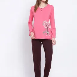 Kanvin Pink & Brown Printed Top With Pyjamas-picture-44