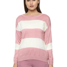Van Heusen Pink & White Striped Sweater-image-60