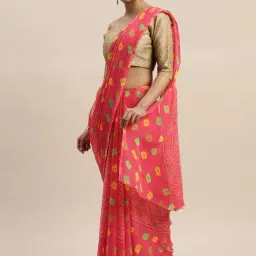 Ladusaa Pink Poly Chiffon Geometric Saree with Bouse-picture-22