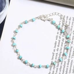 Accessorize London Women's (Single Piece) Blue Turq Bead Anklet-image-84