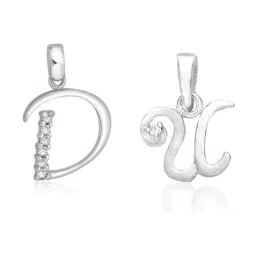 Taraash 92.5 Sterling Silver 'D' & 'U' Initial Letter Couple Pendants-image-76