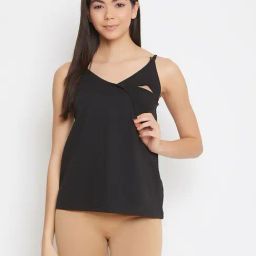 Clovia Black Cotton Maternity Camisole-image-68