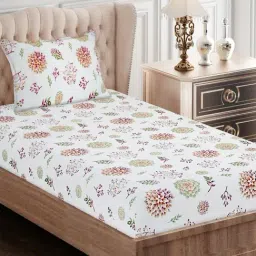 SEJ by Nisha Gupta Floral Green 144 TC Cotton Single Bed Sheet with 1 Pillow Cover-picture-26