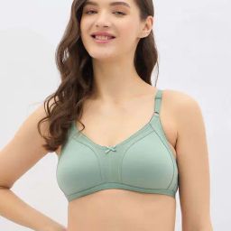 Clovia Green Cotton Regular Fit Bra-image-4