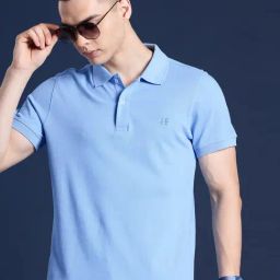 Hancock Blue Cotton Slim Fit Solid Polo T-Shirts-picture-17